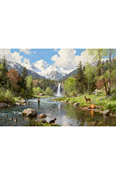 VeliumCraft Tablou Canvas Cabana ideala 48, 70 x 50 cm, natura, peisaj, stil ...