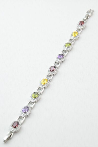 Osha Aksesuar Silver Color Multi-Colored Zircon Stone Luxury Women's Bracelet