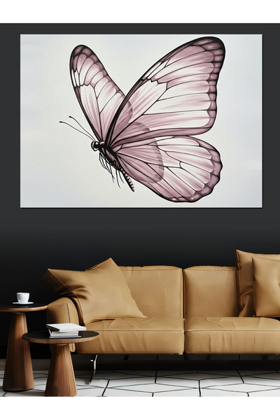 Artmeg Pânză decorativă cu desen în acuarelă cu fluturi roz - Tablou din lemn...