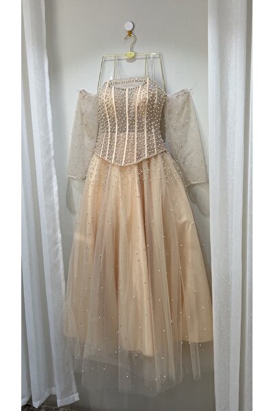 dalaa Evening dress with sequins, beige color