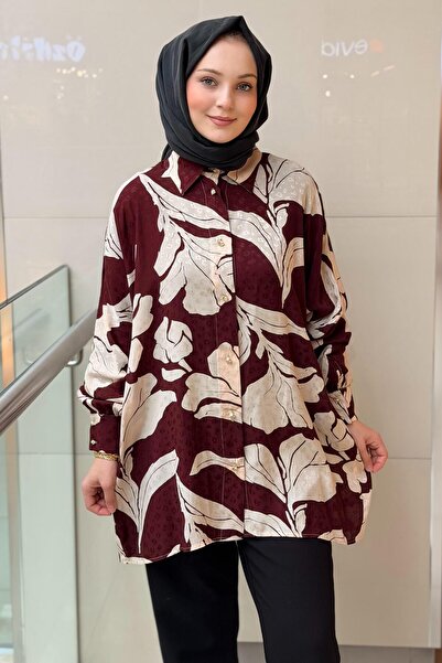 Ghisa Leopard Leaf Patterned Satin Shirt