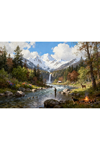 VeliumCraft Canvas Painting Ideal Cabin 46, 120 x 80 cm, nature, landscape, p...