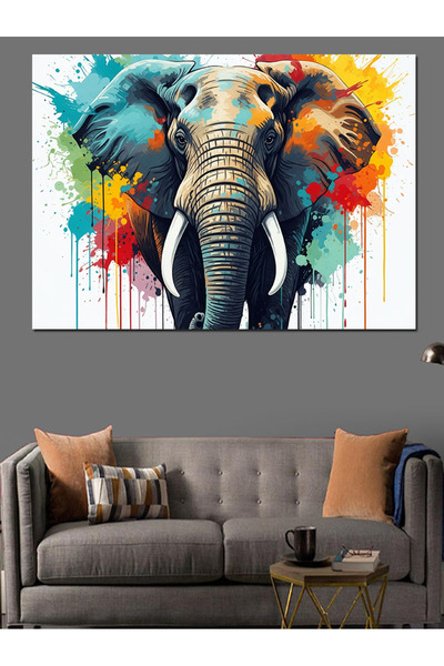Artmeg Pânză decorativă cu stropi de culoare acuarelă cu elefanți - Masă din ...