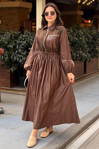 Mahal Half-Zipper Waist Drawstring Parachute Fabric Combination Dress