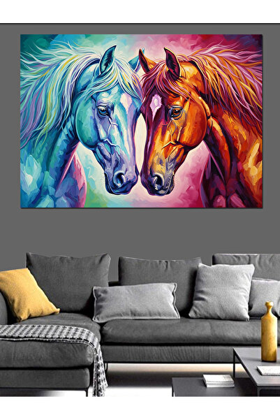 Artmeg At Başı Renkli Boyama Dekoratif Kanvas - Mdf Ahşap Tablo