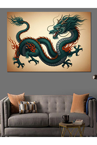 Artmeg Pânză decorativă cu dragon chinezesc verde - Tablou din lemn MDF