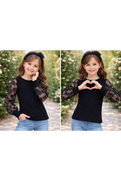 kahkaha kids Kız Çocuk Tül Kol Bluz – Şık Uzun Kollu Model