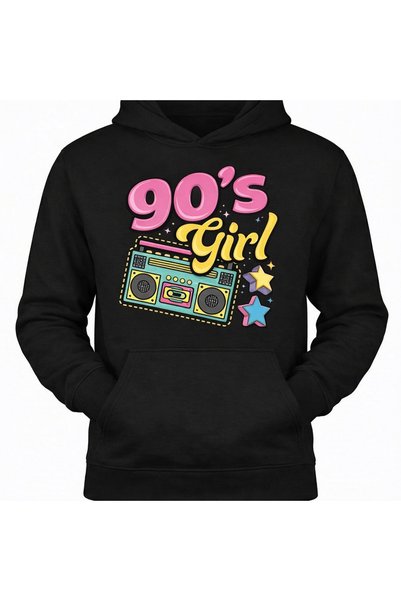 Huw 90's Girl Printed Unisex Hooded Cotton Oversize Boyfriend Hoodie