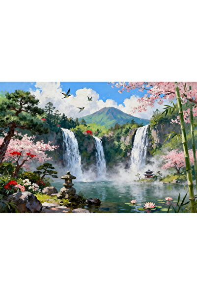 VeliumCraft Canvas Painting Waterfall in Japan 6, 150x100 cm, nature, flowers...