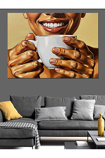 Artmeg Pânză decorativă Smiling Human Coffee Enjoyment - Tablou din lemn MDF