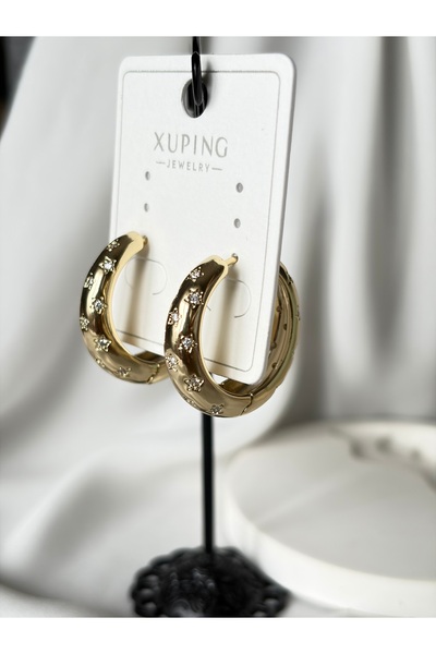 XUPING JEWELRY Yıldız Detaylı Kalın Halka Gold Küpe