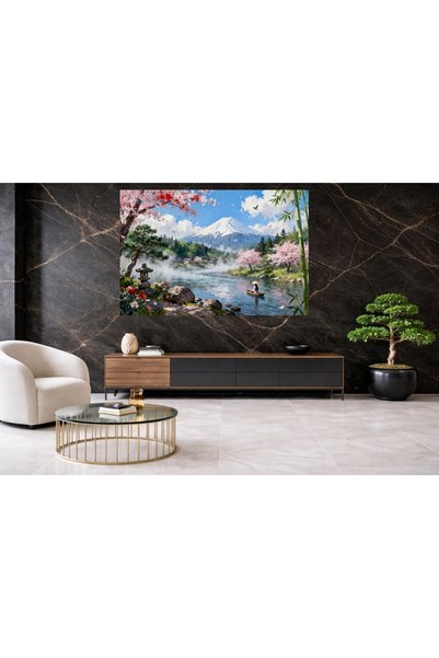 VeliumCraft Tablou Canvas Peisaj in Japonia 24, 80x50 cm, natura, flori, lac, padure, rau, stil pictura
