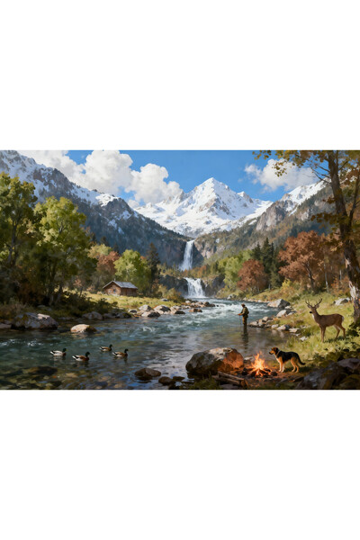 VeliumCraft Tablou Canvas Cabana ideala 47, 80 x 50 cm, natura, peisaj, stil ...