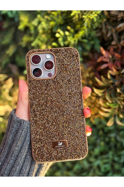 daystar غطاء هاتف ذهبي مرصع بالأحجار متوافق مع آيفون 15 برو ماكس