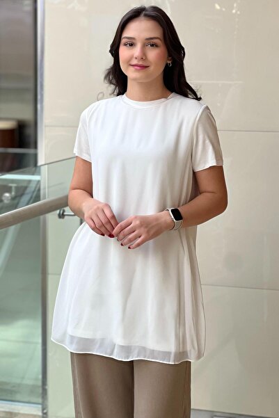 Mahal Chiffon Short Sleeve Undergarment Tunic with Front Panel