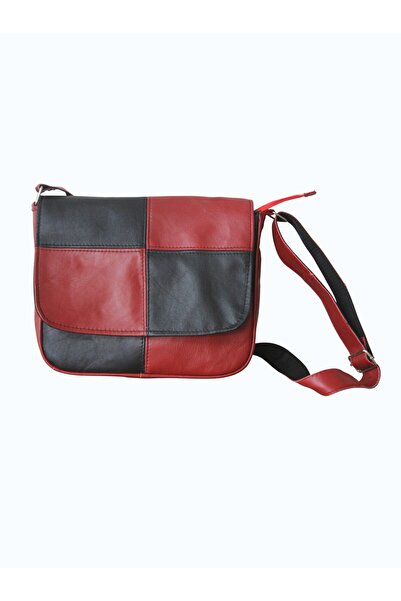 MEBES Genuine Leather Women's Shoulder Bag Red and Black Color Nila Model Çnt...