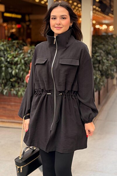 Mahal Front Zippered Waist Drawstring Double Pocket Cap