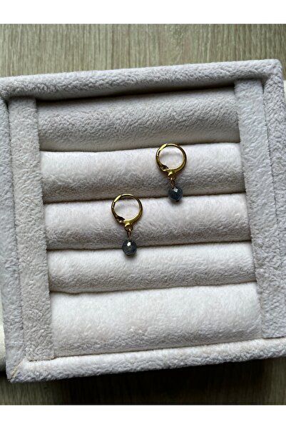 Pel Design Sapphire Stone Gold Color Steel Hoop Earrings Handcrafted