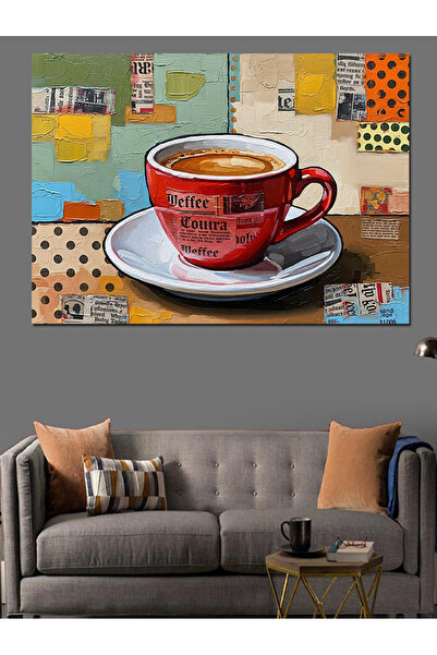 Artmeg Red Coffee Cup Pattern Decorative Canvas - Mdf Wood Table