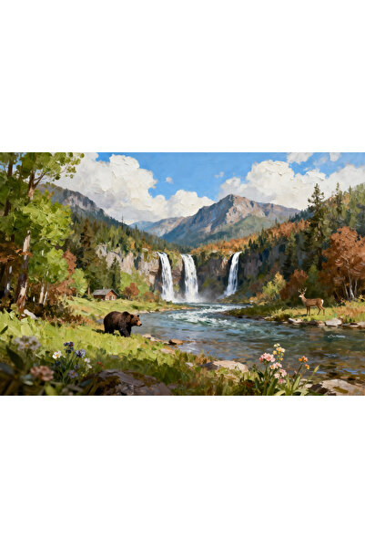 VeliumCraft Canvas Painting Ideal Cabin 56, 80 x 50 cm, nature, landscape, pa...