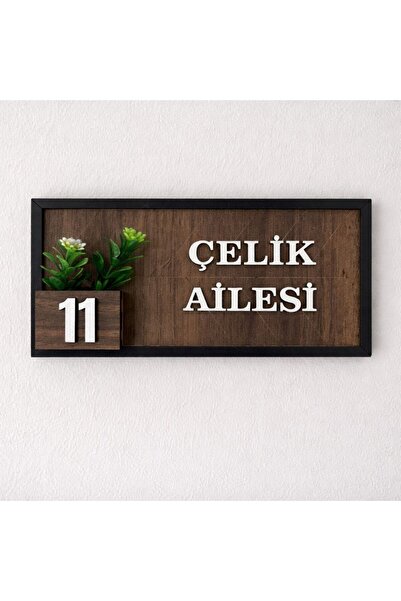 populeroyuncak Kişiye Özel Ahşap Kapı İsimliği Çiçekli – Aile Kapı Tabelası –...