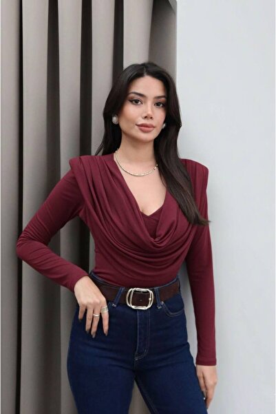 QETEENN Drapeli Ruffled Collar Long Sleeve Sandy Blouse