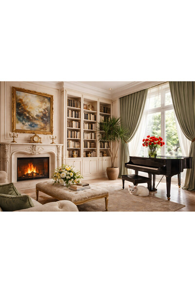 VeliumCraft Tablou Canvas Conacul retro 2, 80 x 50 cm, animale, foc, fereastr...