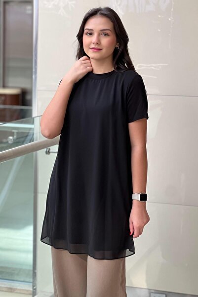 Mahal Chiffon Short Sleeve Undergarment Tunic with Front Panel