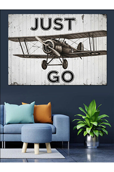 Artmeg Airplane Just Go Sign Decorative Canvas - Mdf Wood Painting
