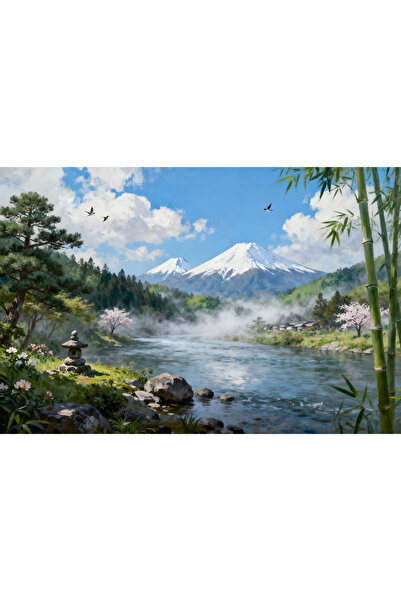 VeliumCraft Tablou Canvas Peisaj in Japonia 15, 70x50 cm, natura, flori, lac,...