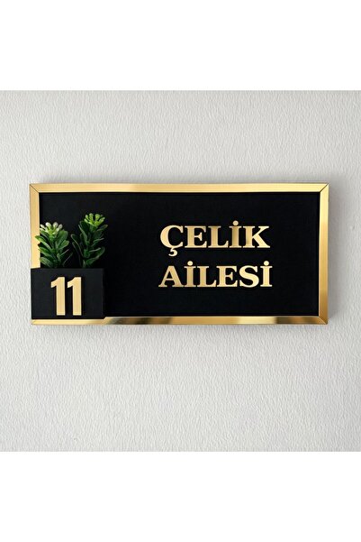 populeroyuncak Kişiye Özel Kapı İsimliği Siyah Modern Gümüş Ayna Detaylı Plek...