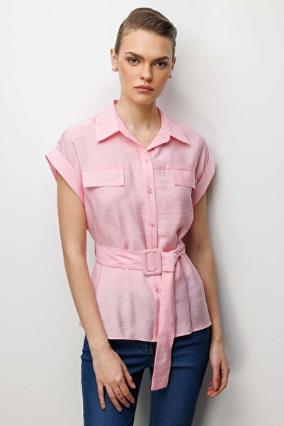 Ekol Beli Kemerli Kısa Kollu Bluz