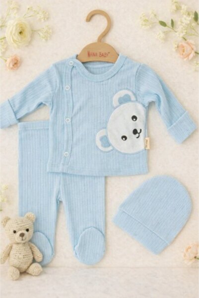Bebelul Nana 3-piece baby set – blouse, pants and hat made of 100% cotton, bl...
