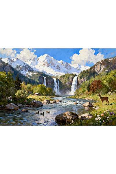 VeliumCraft Tablou Canvas Cabana ideala 52, 70 x 50 cm, natura, peisaj, stil ...