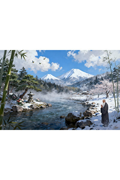 VeliumCraft Tablou Canvas Peisaj in Japonia 20, 70x50 cm, natura, flori, lac,...