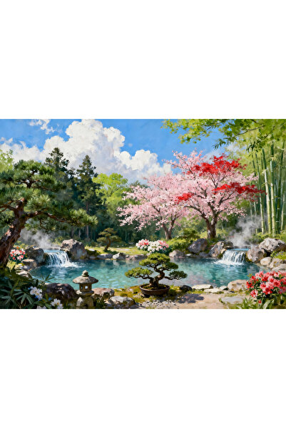 VeliumCraft Tablou Canvas Cascada in japonia 11, 150x100 cm, natura, flori, l...