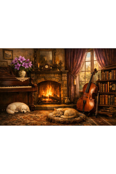 VeliumCraft Tablou Canvas Conacul retro 1, 90 x 60 cm, animale, foc, fereastr...