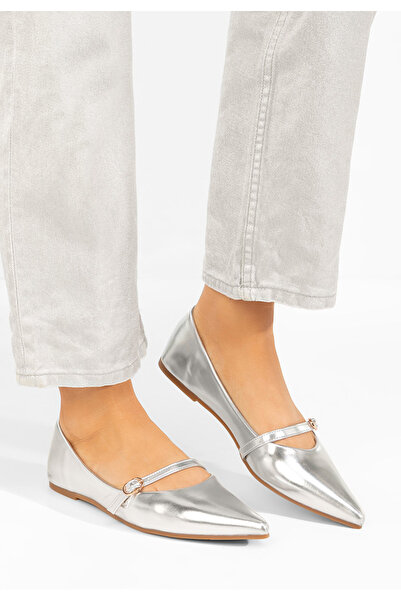 B T Shoes Izaura silver pointed toe ballet flats