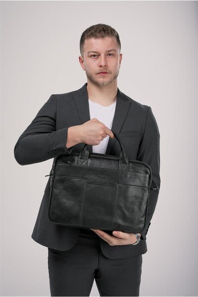 ÇÇS Black Genuine Leather Crossbody Laptop & Briefcase Bag 71475