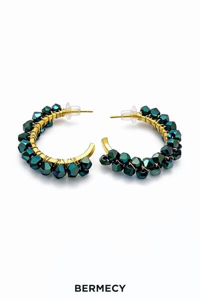 Bermecy Ruby Kiss | Zümrüt Yeşil Tasarım Küpe