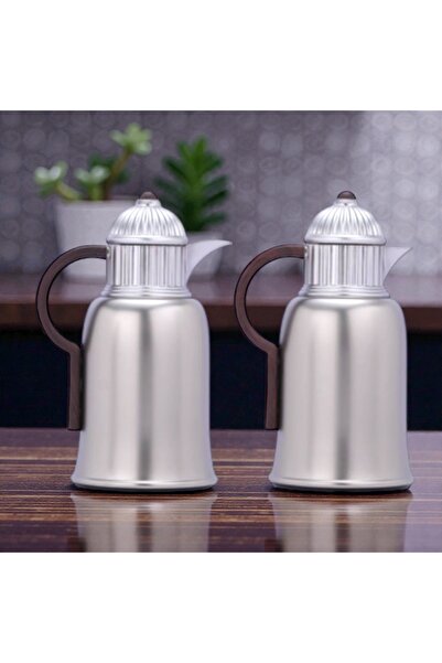 saif Al Saif Royal Thermos Set (1 liter + 700 ml) Matte Nickel Wood Finish