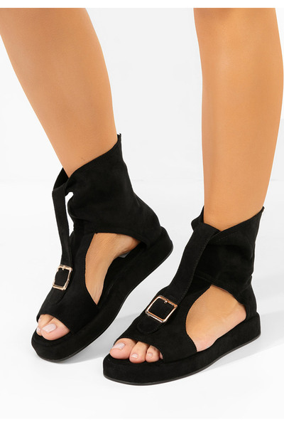 B T Shoes Sandale dama fara toc Petria negre