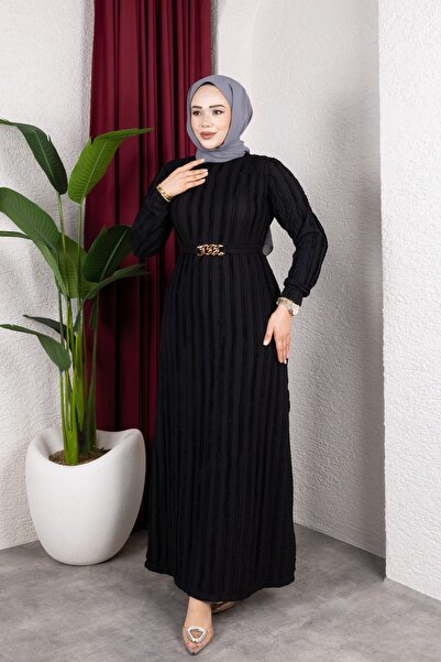 Moda MSK Gold Chain Belted Hijab Dress