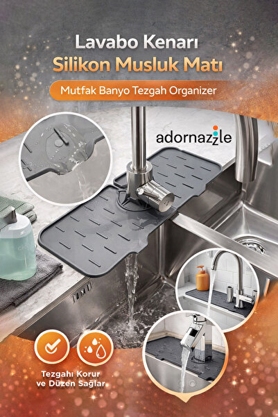 adornazzle Lavabo Kenarı Silikon Musluk Matı, Mutfak Banyo Tezgah Organizer, ...