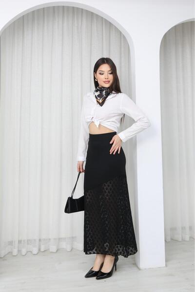 chize Lace Modal Fabric Elastic Waist Skirt