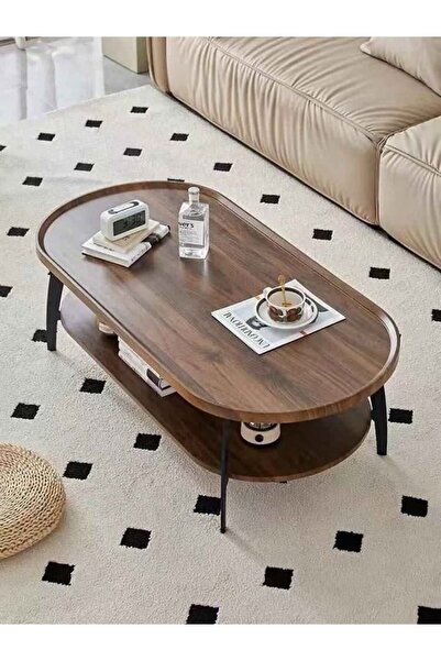 1st First semi-rectangular coffee table with an additional shelf in a modern ...