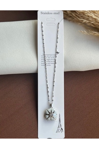 staınless steel Kutup Yıldızı Kare Açılabilir Kapaklı Çelik Kolye