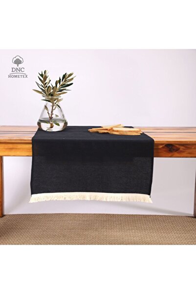 DNC home tekstil Covor decorativ premium din in negru cu ciucuri (45x150)