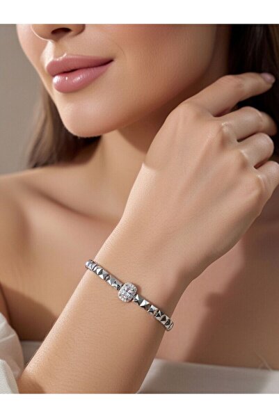 Silver GEOMETRİK BAGET TAŞLI 925 AYAR GÜMÜŞ BİLEKLİK