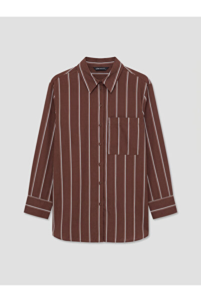 LC Waikiki New Season from Güli̇s Gi̇yi̇m Brown Striped Poplin Women's Shirt ...